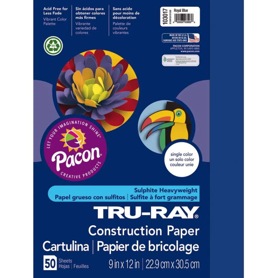 Tru-Ray Construction Paper, 50% Recycled, 9" x 12", Royal Blue, Pack Of 50