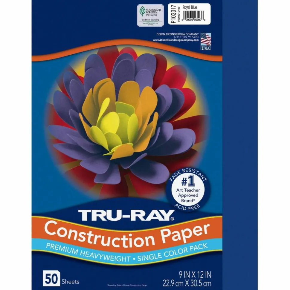 Tru-Ray Construction Paper, 50% Recycled, 9" x 12", Royal Blue, Pack Of 50