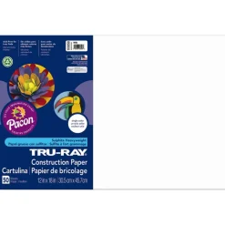 Tru-Ray Construction Paper, 50% Recycled, 12" x 18", White, Pack Of 50