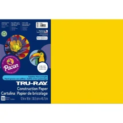 Tru-Ray Construction Paper, 50% Recycled, 12" x 18", Yellow, Pack Of 50
