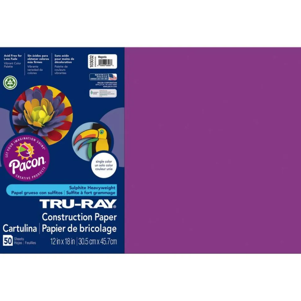 Tru-Ray Construction Paper, 50% Recycled, 12" x 18", Magenta, Pack Of 50