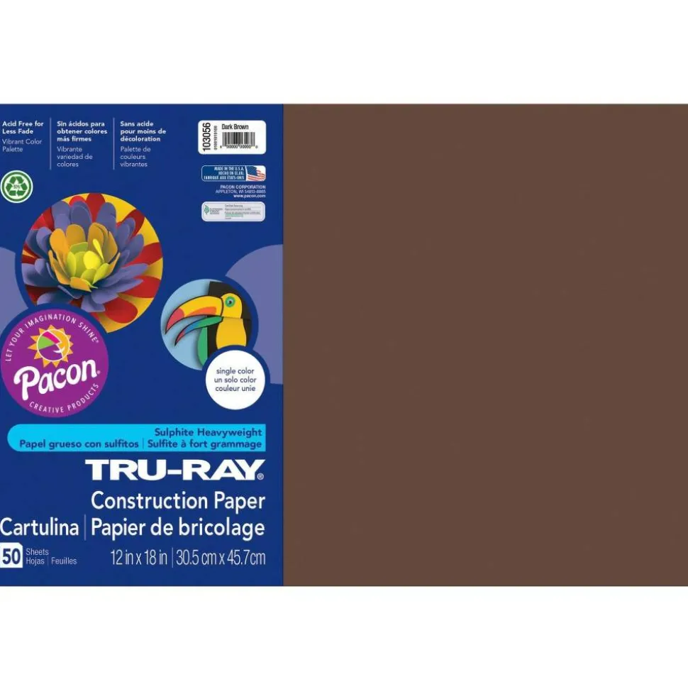 Tru-Ray Construction Paper, 50% Recycled, 12" x 18", Dark Brown, Pack Of 50