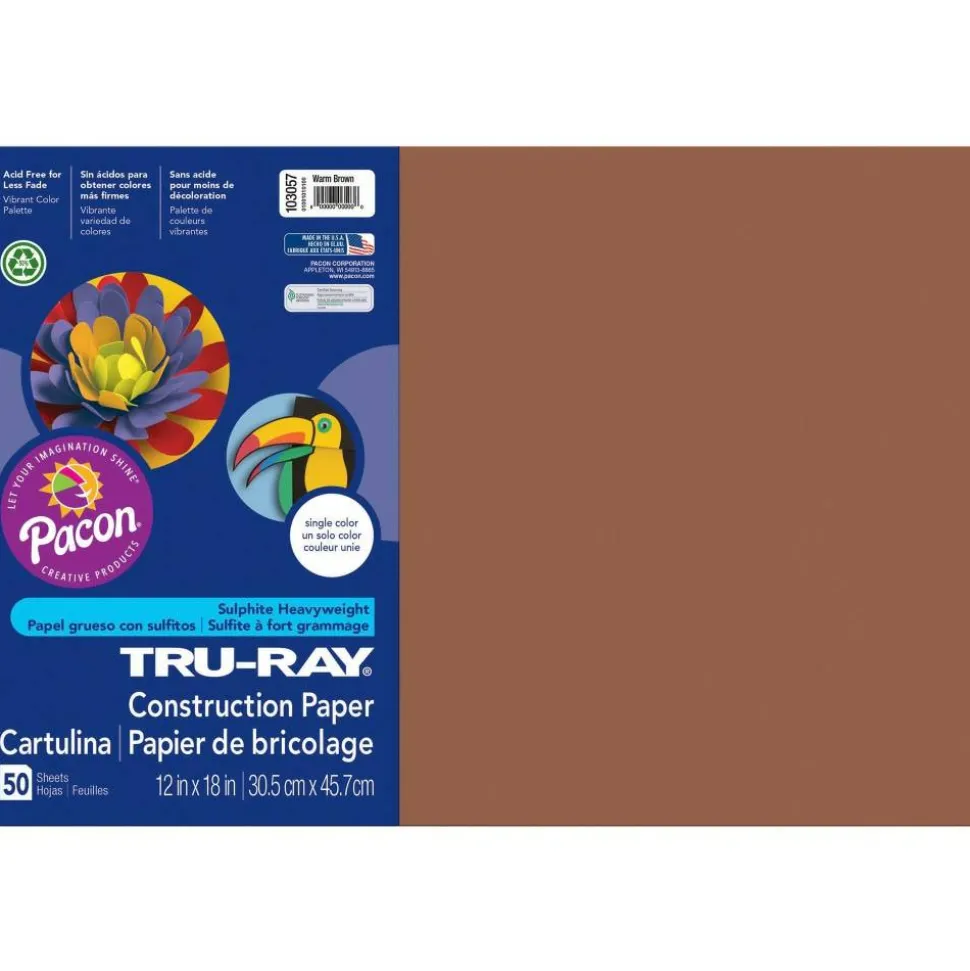 Tru-Ray Construction Paper, 50% Recycled, 12" x 18", Warm Brown, Pack Of 50