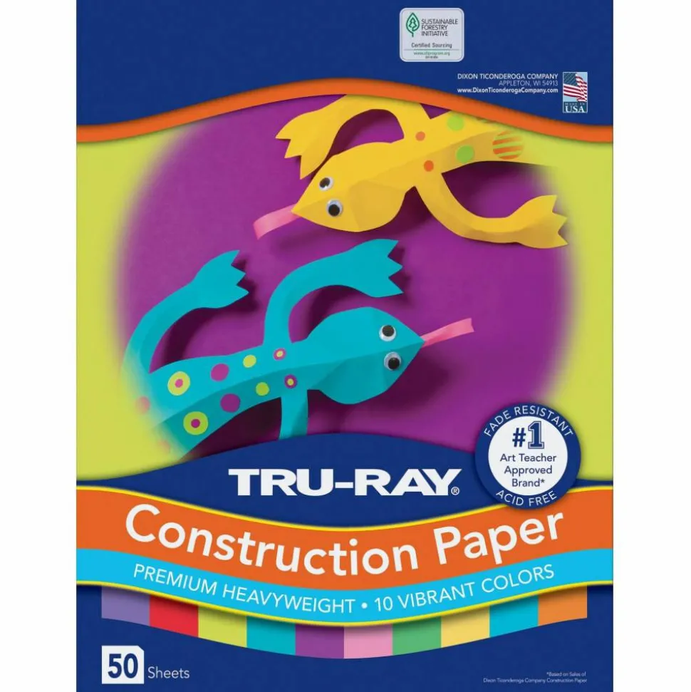 Tru-Ray Construction Paper, 50% Recycled, Assorted Colors, 12" x 18", Pack Of 50 Sheets