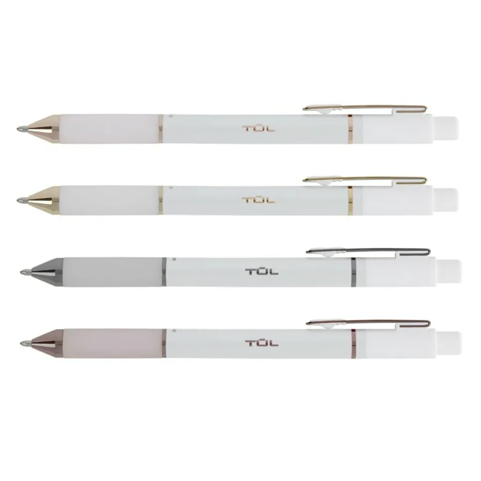 TUL BP Series Retractable Ballpoint Pens, Medium Point, 1.0 mm, Pearl White Barrel, Blue Ink, Pack Of 12 Pens