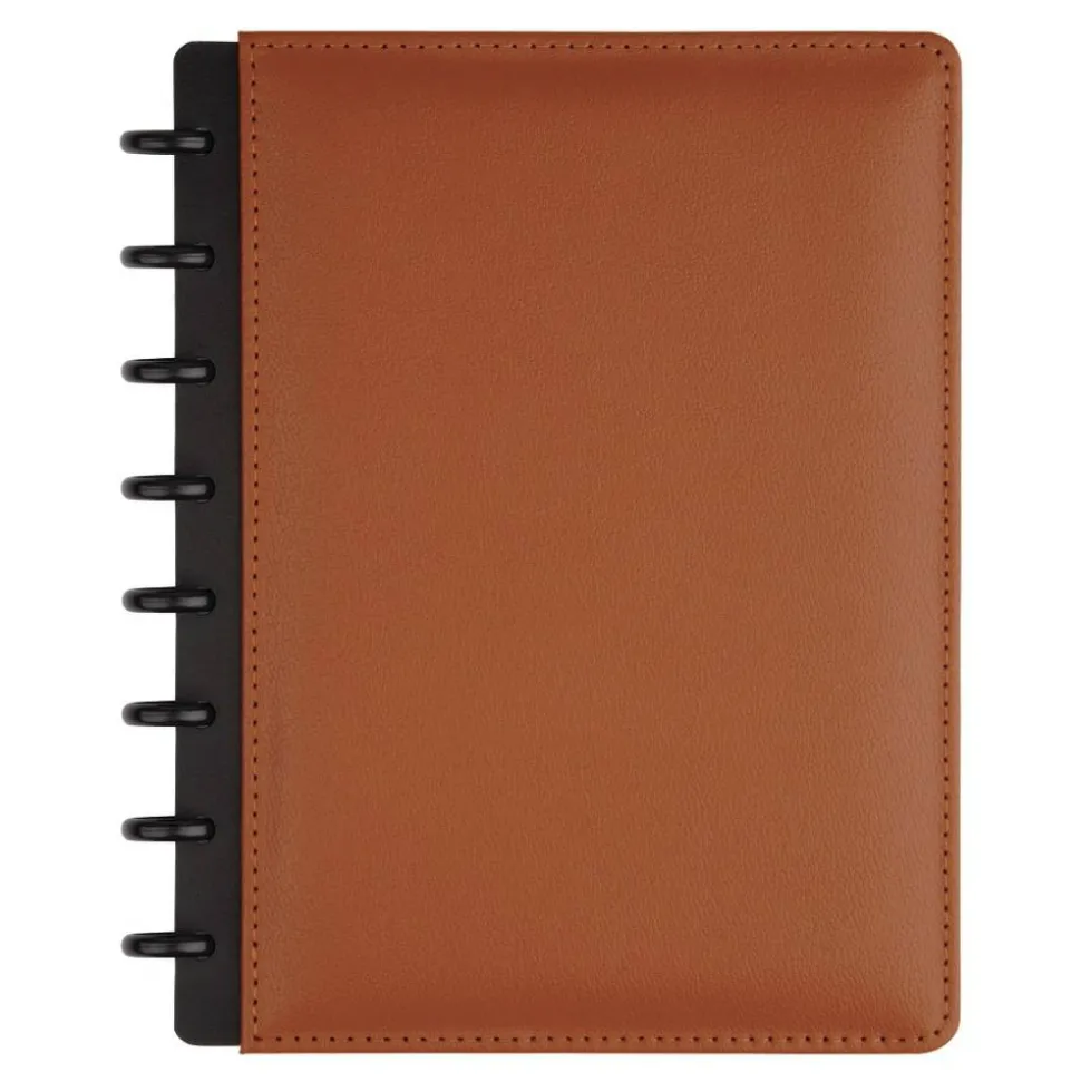 TUL Discbound Notebook With Leather Cover, Junior Size, Narrow Ruled, 60 Sheets, Brown