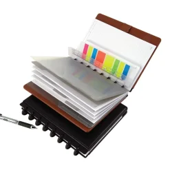 TUL Discbound Notebook With Leather Cover, Junior Size, Narrow Ruled, 60 Sheets, Brown