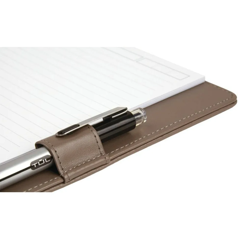 TUL Discbound Notebook With Leather Cover, Junior Size, Narrow Ruled, 60 Sheets, Brown