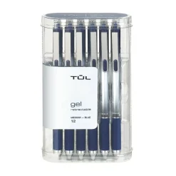 TUL GL Series Retractable Gel Pens, Medium Point, 0.7 mm, Silver Barrel, Blue Ink, Pack Of 12 Pens