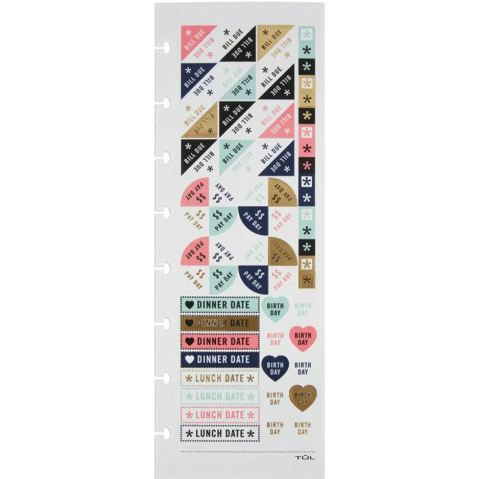 TUL Discbound Notebook Sticker Sheets, 3" x 8-1/2", Assorted, 10 Sheets, 2 Sheets of 5 Designs