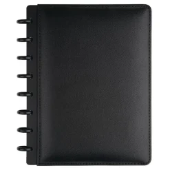 TUL Discbound Notebook With Leather Cover, Junior Size, Narrow Ruled, 60 Sheets, Black