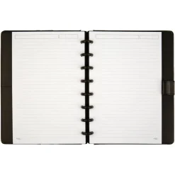 TUL Discbound Notebook With Leather Cover, Junior Size, Narrow Ruled, 60 Sheets, Black