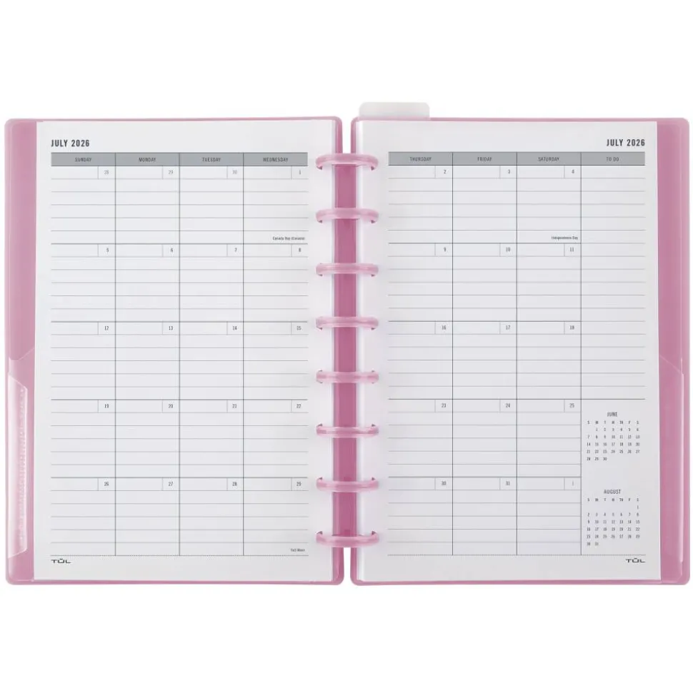 2026-2027 TUL Discbound Weekly/Monthly Student Planner, Junior Size, Pink, July To June, 2026 to 2027 Calendar