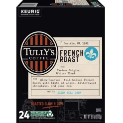 Tully's Coffee French Roast Keurig Single-Serve K-Cup Pods, Dark Roast, 24 Pods Per Pack, Case Of 4 Packs