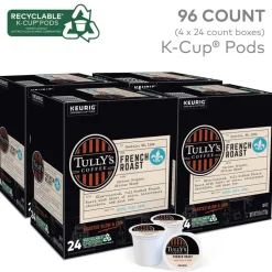 Tully's Coffee French Roast Keurig Single-Serve K-Cup Pods, Dark Roast, 24 Pods Per Pack, Case Of 4 Packs