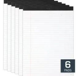 TUL Writing Pads, Letter Size, Wide Rule, 50 Sheets Per Pad, White, Pack Of 6 Pads