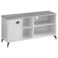 Tv Stand, 48 Inch, Console, Media Entertainment Center, Storage Cabinet, Living Room, Bedroom, White And Grey Laminate, Black Metal, Contemporary, Modern