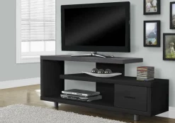 Tv Stand, 60 Inch, Console, Media Entertainment Center, Storage Cabinet, Living Room, Bedroom, Black And Grey Laminate, Contemporary, Modern