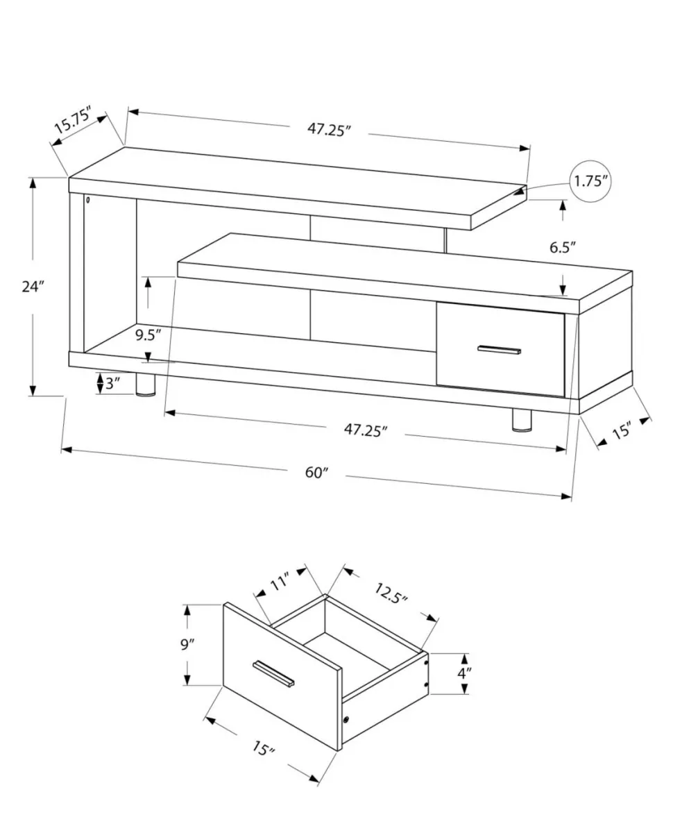 Tv Stand, 60 Inch, Console, Media Entertainment Center, Storage Cabinet, Living Room, Bedroom, Black And Grey Laminate, Contemporary, Modern