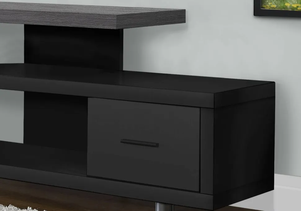 Tv Stand, 60 Inch, Console, Media Entertainment Center, Storage Cabinet, Living Room, Bedroom, Black And Grey Laminate, Contemporary, Modern