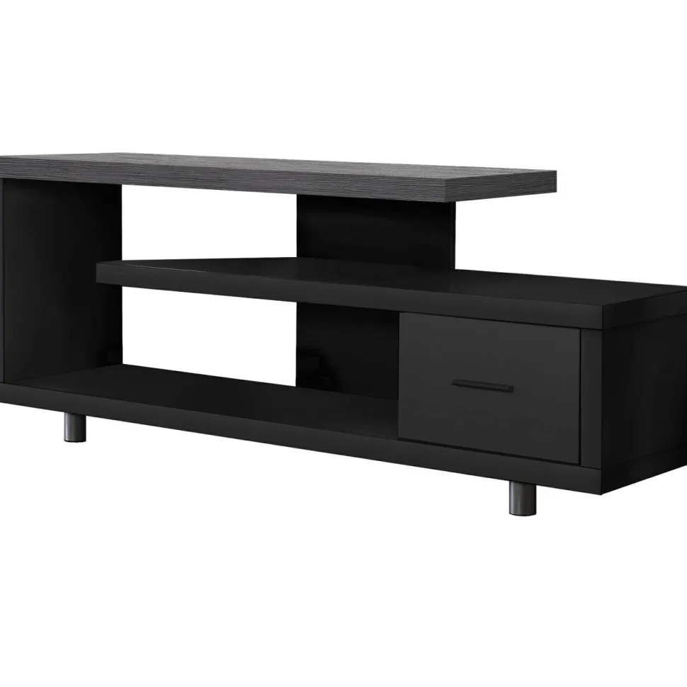 Tv Stand, 60 Inch, Console, Media Entertainment Center, Storage Cabinet, Living Room, Bedroom, Black And Grey Laminate, Contemporary, Modern