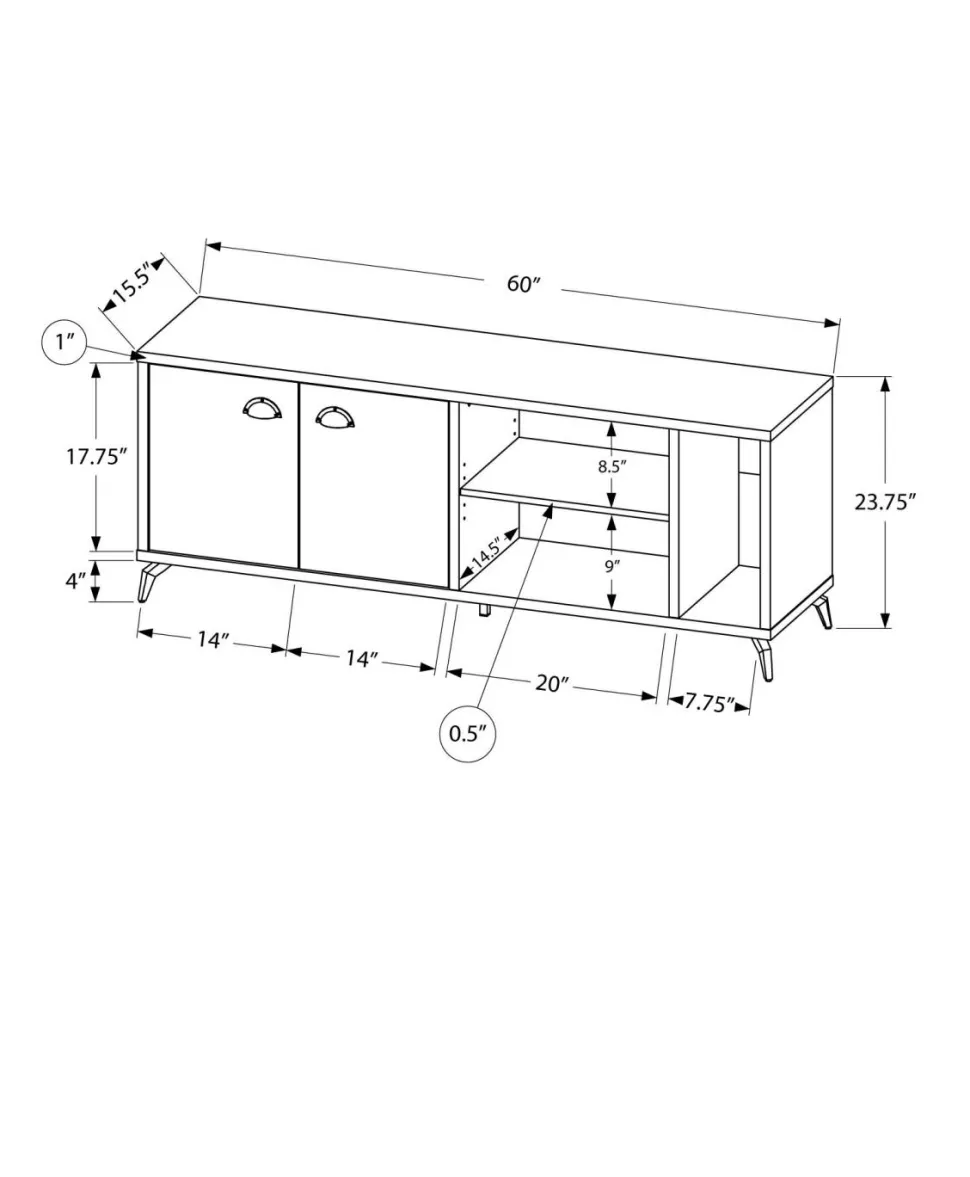 Tv Stand, 60 Inch, Console, Media Entertainment Center, Storage Cabinet, Living Room, Bedroom, White And Grey Laminate, Black Metal, Contemporary, Modern