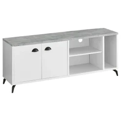 Tv Stand, 60 Inch, Console, Media Entertainment Center, Storage Cabinet, Living Room, Bedroom, White And Grey Laminate, Black Metal, Contemporary, Modern