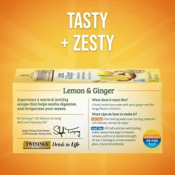 Twinings Lemon & Ginger Herbal Tea Bags, 25/Box