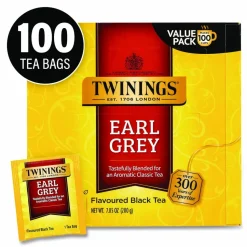 TWININGS Tea Bags, Earl Grey, Individually Wrapped, 100/Carton