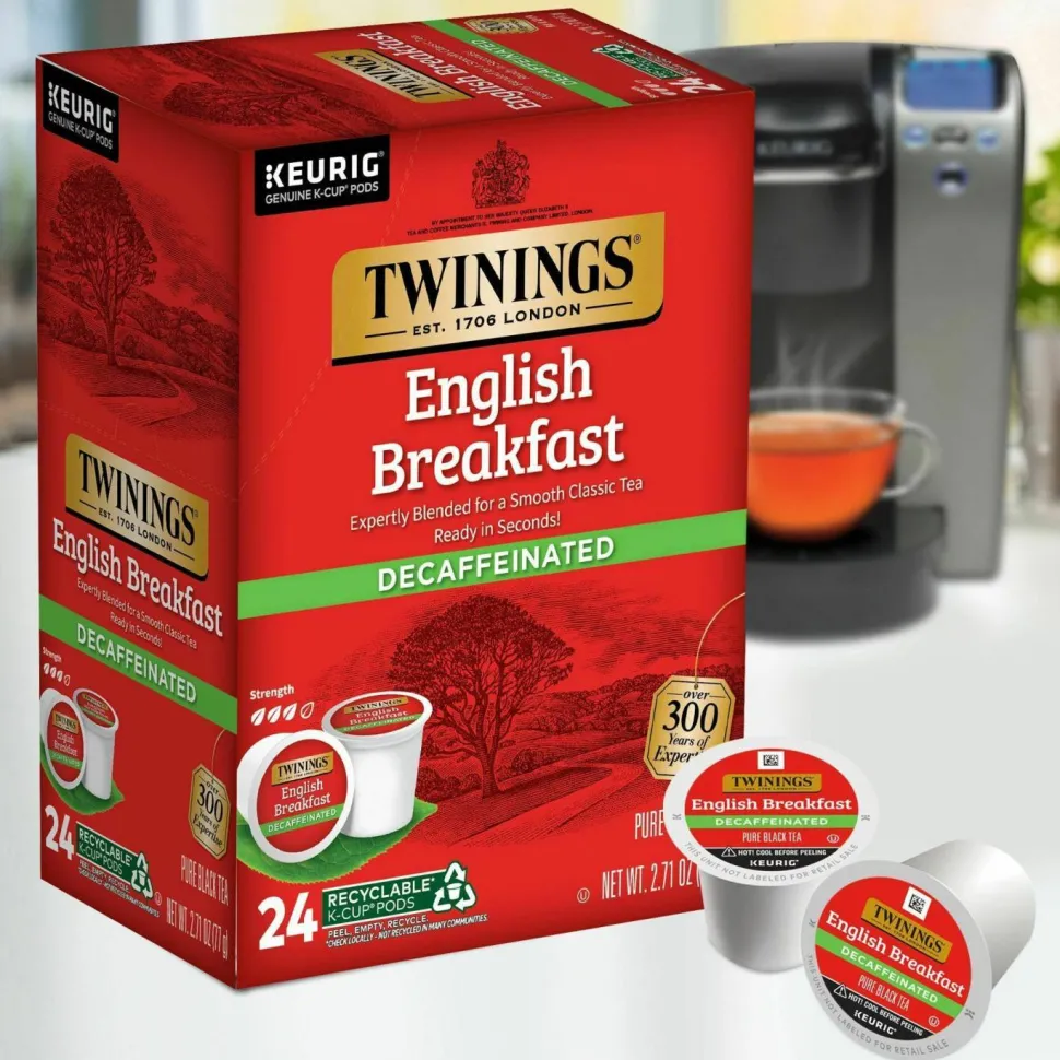 TWININGS Tea K-Cups, English Breakfast Decaffeinated Tea, 0.11 oz K-Cups, 24/Box