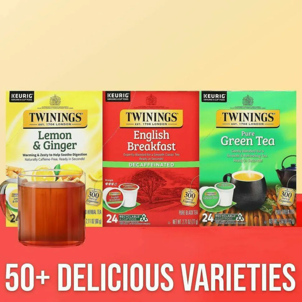 TWININGS Tea K-Cups, English Breakfast Decaffeinated Tea, 0.11 oz K-Cups, 24/Box