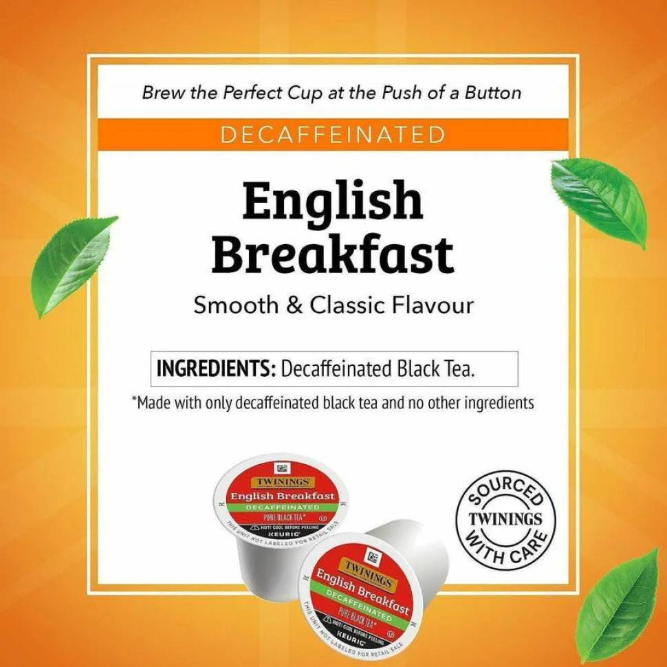 TWININGS Tea K-Cups, English Breakfast Decaffeinated Tea, 0.11 oz K-Cups, 24/Box