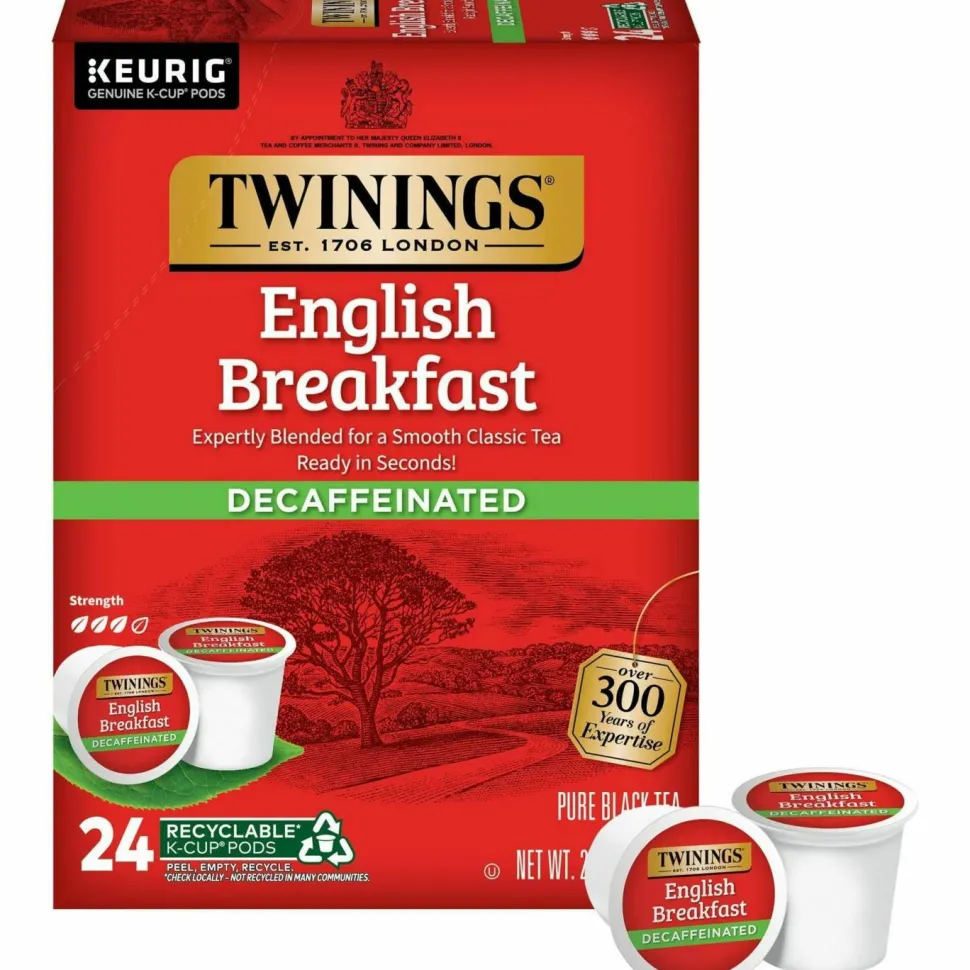 TWININGS Tea K-Cups, English Breakfast Decaffeinated Tea, 0.11 oz K-Cups, 24/Box