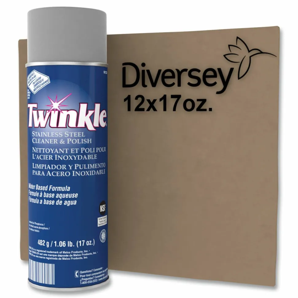 Twinkle Stainless Steel Cleaner and Polish, 17 oz Aerosol Spray, 12/Carton