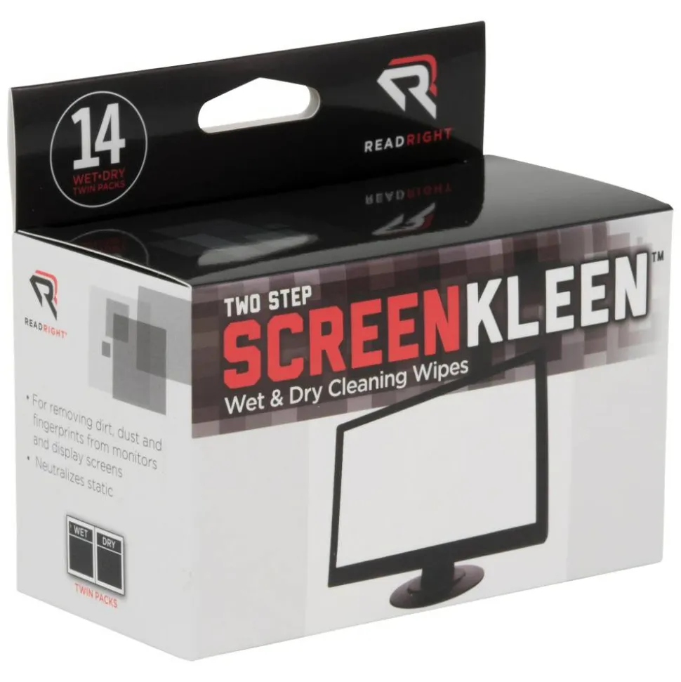 Two Step ScreenKleen Wet and Dry Cleaning Wipes, 5 x 5, 14/Box