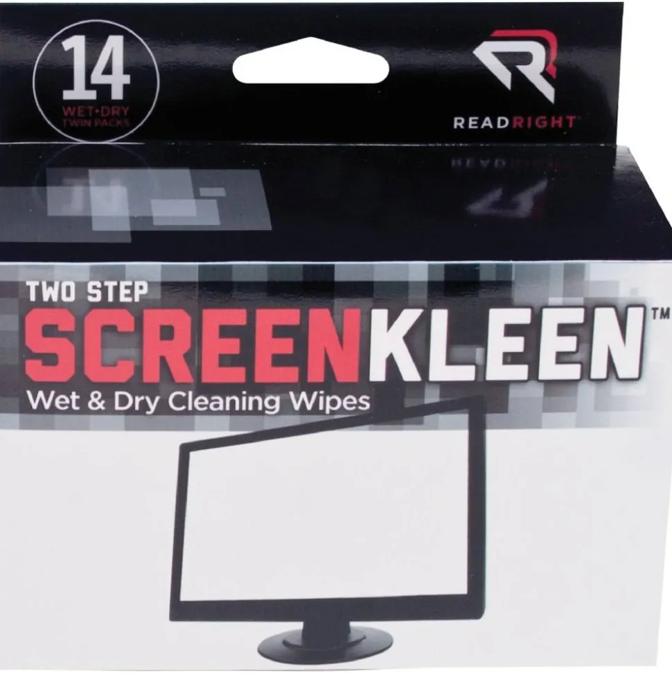 Two Step ScreenKleen Wet and Dry Cleaning Wipes, 5 x 5, 14/Box