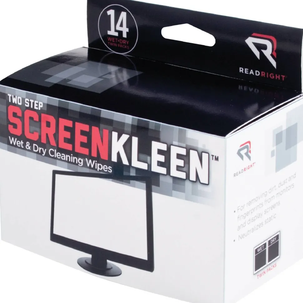 Two Step ScreenKleen Wet and Dry Cleaning Wipes, 5 x 5, 14/Box