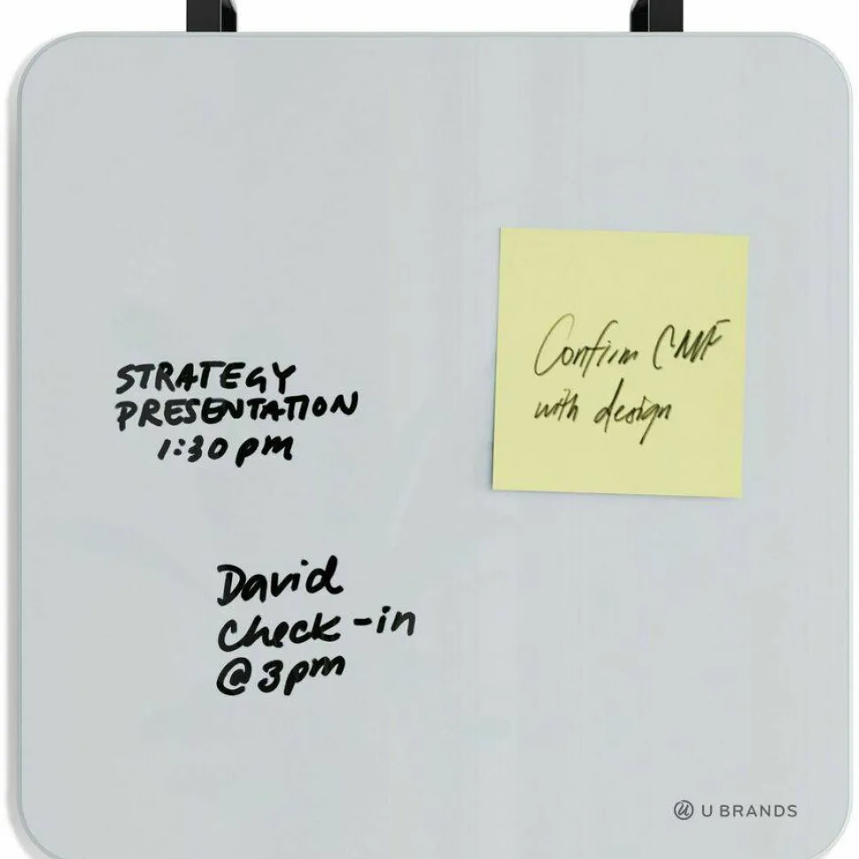 U Brands Frameless Magnetic Cubicle/Wall Glass Dry Erase Board, 12" X 12", Frosted White