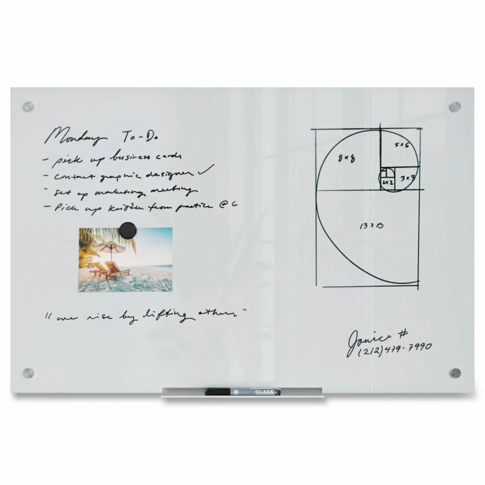 U Brands Magnetic Glass Dry Erase Board Value Pack, 36" x 24" (Actual Size: 35" x 23"), Frosted White Surface