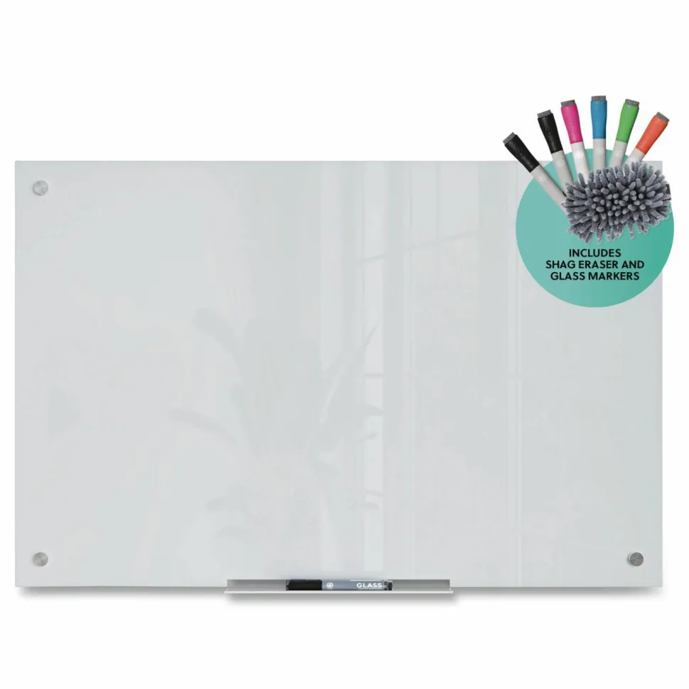 U Brands Magnetic Glass Dry Erase Board Value Pack, 36" x 24" (Actual Size: 35" x 23"), Frosted White Surface