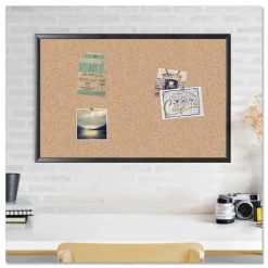 U Brands Cork Bulletin Board, 36" x 24" (Actual Size: 35" x 23"), Tan Surface, Black Wood Frame