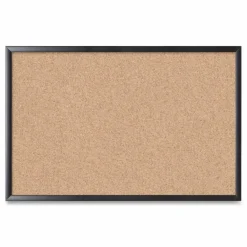 U Brands Cork Bulletin Board, 36" x 24" (Actual Size: 35" x 23"), Tan Surface, Black Wood Frame