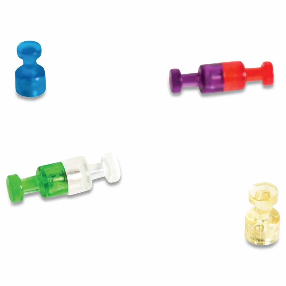 U Brands Magnetic Push Pins, 0.75" Long, 0.38" Diameter, Assorted Colors, 6/Pack