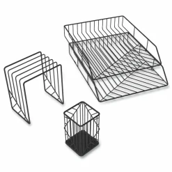 U Brands Vena Desktop Organization Kit, 8 Compartments, Letter Sorter, Paper Tray, Pencil Cup, Black, Metal