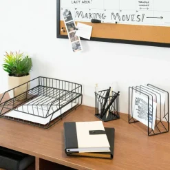 U Brands Vena Desktop Organization Kit, 8 Compartments, Letter Sorter, Paper Tray, Pencil Cup, Black, Metal