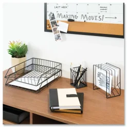 U Brands Vena Desktop Organization Kit, 8 Compartments, Letter Sorter, Paper Tray, Pencil Cup, Black, Metal