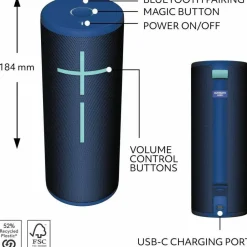 Ultimate Ears BOOM 4 Portable Waterproof Bluetooth Speaker With 360-Degree, Bold, Immersive, Crystal-Clear Sound, Floating Speaker With 15-Hour Battery and 147ft (45m) Range, Blue