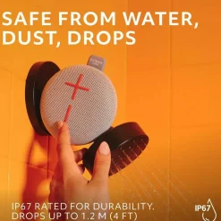 ULTIMATE EARS MINIROLL Ultra-Portable Waterproof Bluetooth Speaker, Big Bass, IP67 Dustproof, 131 ft (40 m) Range - Revive Grey