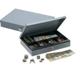 Ultra-Slim Cash Box With Security Lock, 2"H x 11 1/4"W x 7 1/2"D, Gray