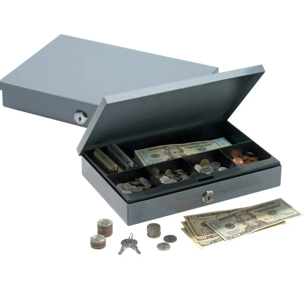 Ultra-Slim Cash Box With Security Lock, 2"H x 11 1/4"W x 7 1/2"D, Gray